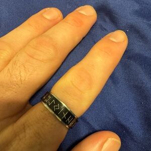 Men’s Size 13 Stainless Steel Spinner Ring with Black Rotating Rune Band